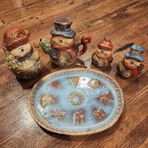 5 Pc Snowman Ceramic Hostess Set With Spoon By Kirklands